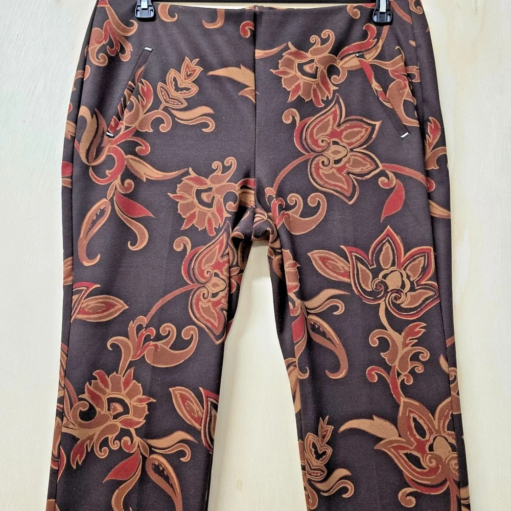 Chico's Womens 2P Brown Floral Capri Pants Petite Stretch Career Cropped 12P